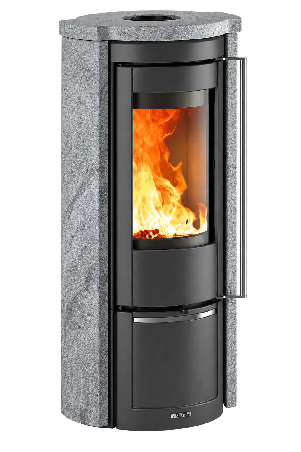 La Nordica Prestige Line Liu Kaminofen mit grauer Natursteinverkleidung